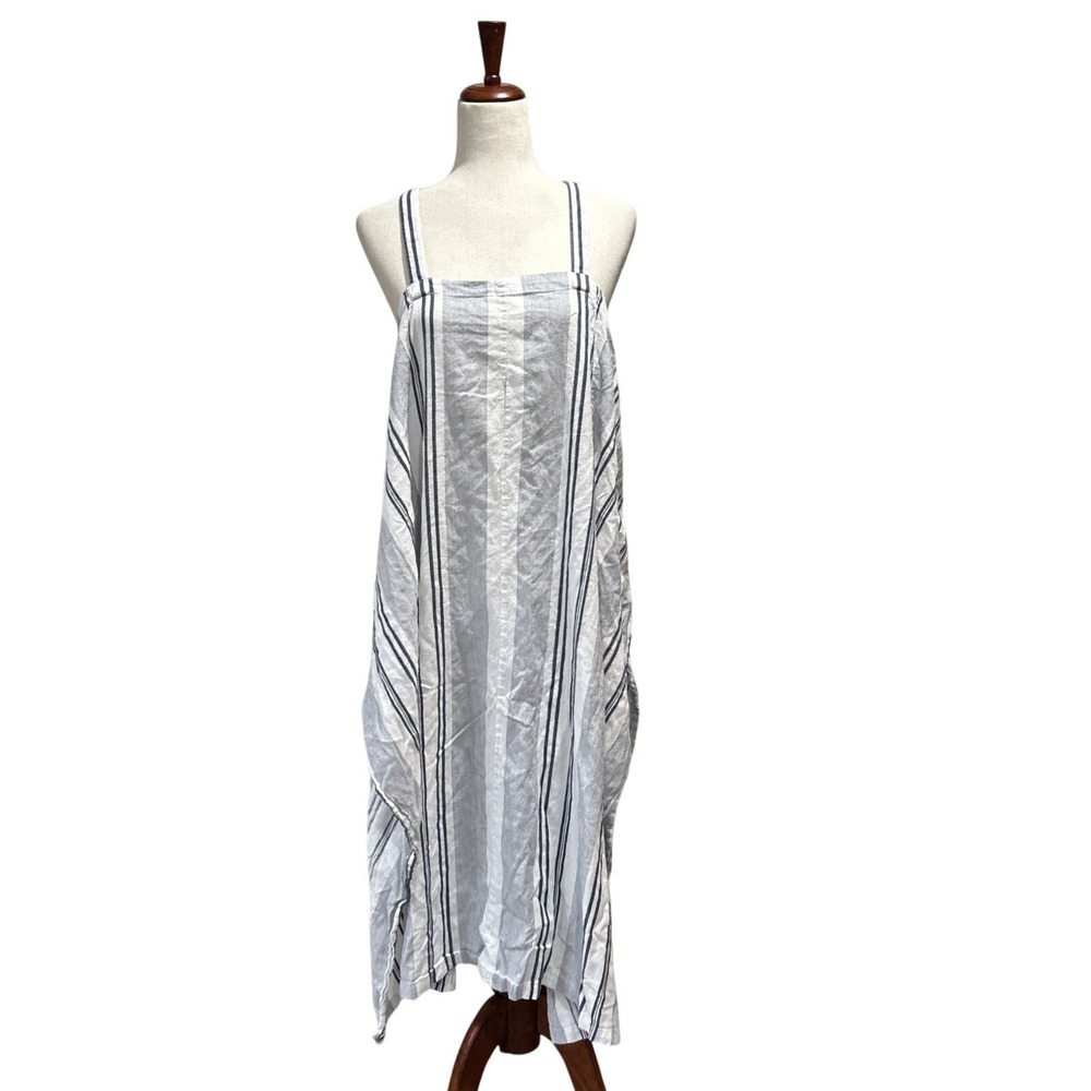 The Shanty Corporation Linen Maxi Dress Lagenlook Trapeze Racerback Striped L